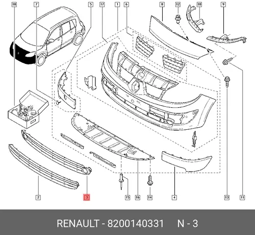 Решетка бампера RENAULT 8200140331