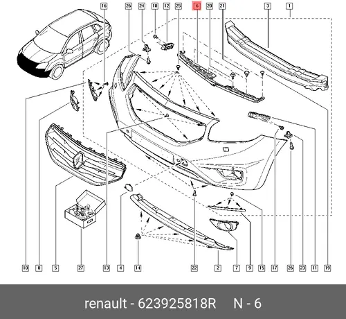 Решетка бампера RENAULT 623925818R