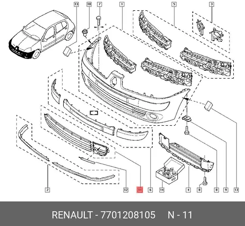 Решетка бампера RENAULT 7701208105