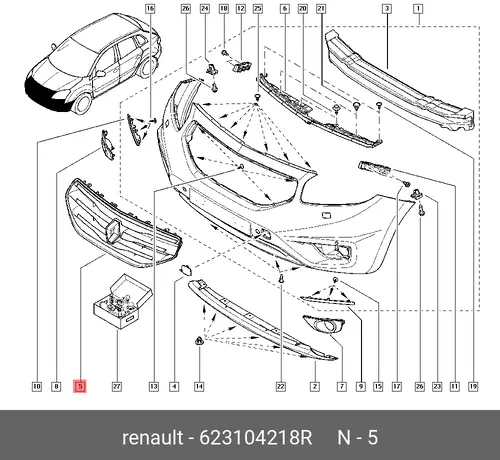 Решетка радиатора RENAULT 623104218R