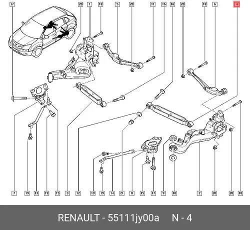 Рычаг подвески RENAULT 55111JY00A задняя ось слева