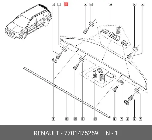 7701475259 СПОЙЛЕР ЗАДН (ПЛАС) RENAULT
