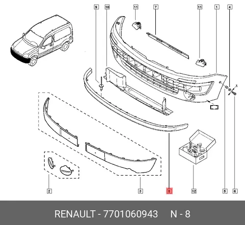 СПОЙЛЕР ПЕРЕДНЕГО БАМПЕРА (ПЛАС) 7701060943 RENAULT