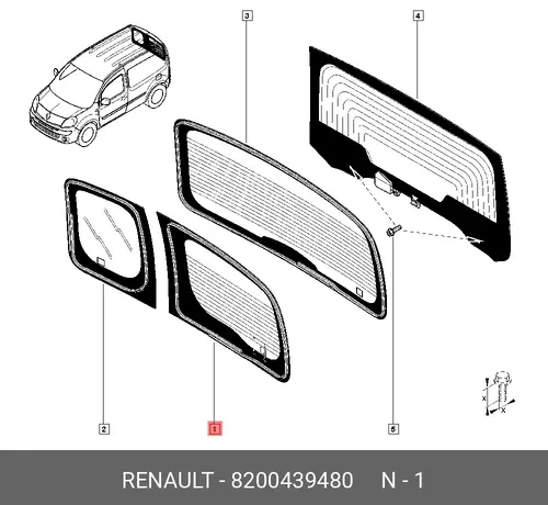 Стекло багажной двери лев. RENAULT Kango 8200439480