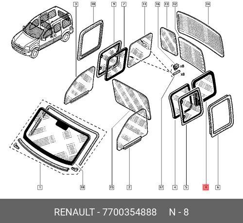 СТЕКЛО БОКОВИНЫ КУЗОВА 7700354888 RENAULT
