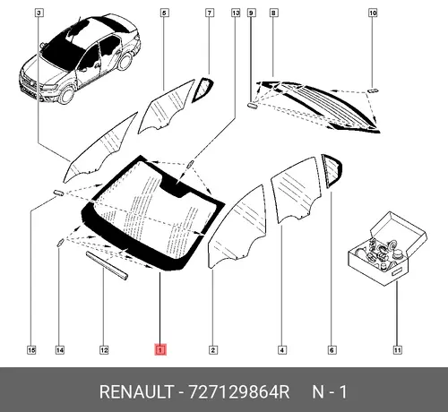 Стекло лоб. LOGAN II 727129864R RENAULT