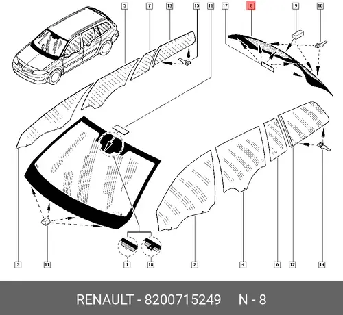 СТЕКЛО ДВЕРИ БАГАЖНИКА 8200715249 RENAULT