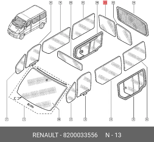 СТЕКЛО ЗАДН. ДВЕРИ 8200033556 RENAULT