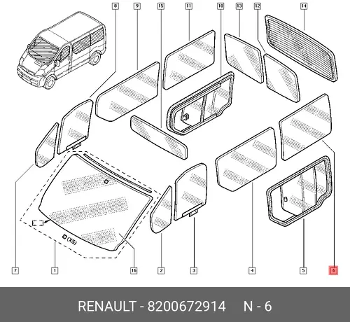 СТЕКЛО ЗАДНЕЕ ЛЕВОЕ 8200672914 RENAULT