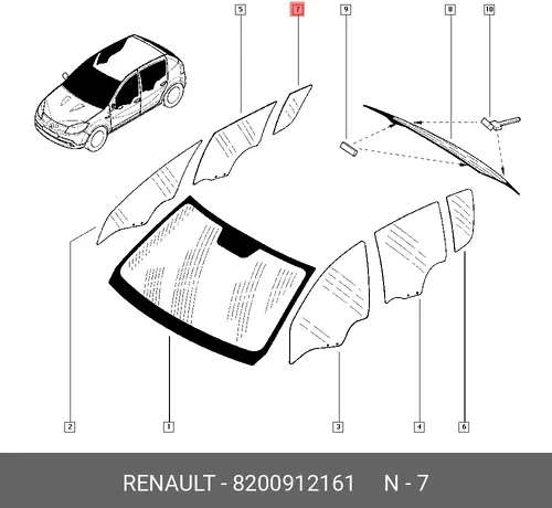  8200912161 СТЕКЛО ДВЕРИ ЗАДН ПРАВ RENAULT