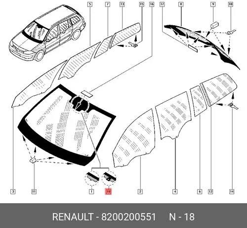СТЕКЛО ЛОБ 8200200551 RENAULT