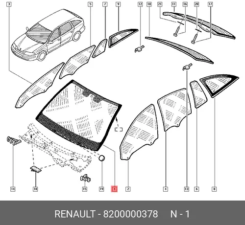 СТЕКЛО ЛОБ. 8200000378 RENAULT