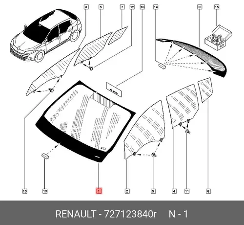 727123840R СТЕКЛО ЛОБОВОЕ RENAULT