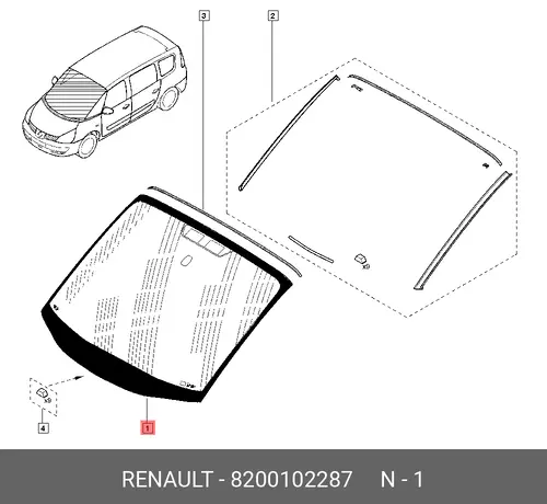 СТЕКЛО ЛОБОВОЕ 8200102287 RENAULT