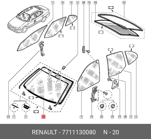СТЕКЛО ЛОБОВОЕ 7711130080 RENAULT