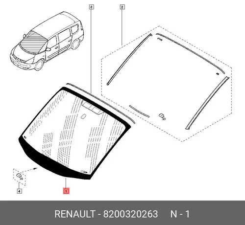 СТЕКЛО ЛОБОВОЕ (ТОНИР) 8200320263 RENAULT