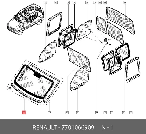 Стекло лобовое - Кангу 7701066909 RENAULT