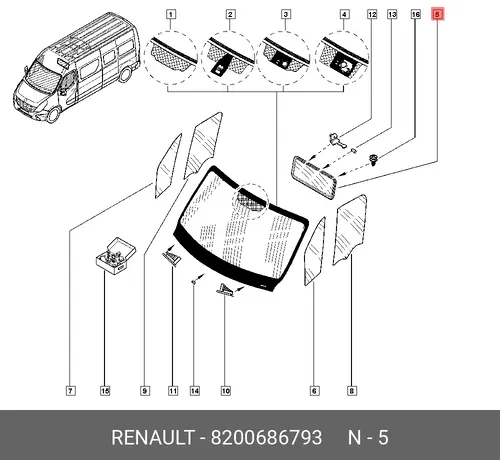 СТЕКЛО ПЕРЕГОРОДКИ КУЗОВА 8200686793 RENAULT