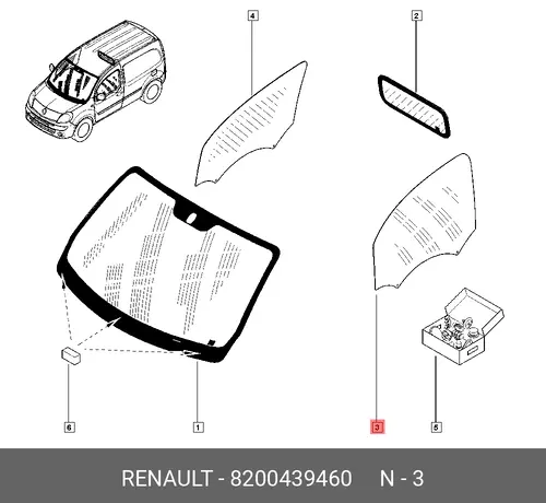 Стекло перед. лев. RENAULT Kangoo II 820 8200439460