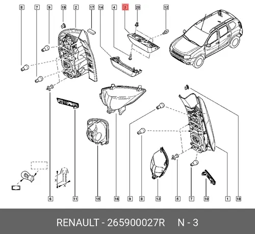  ФОНАРЬ ДОП. СТОП. СИГНАЛА DUSTER 265900027R RENAULT