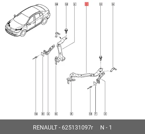  СУППОРТ ФАРЫ ЛЕВ (МЕТ) - 625131097R RENAULT