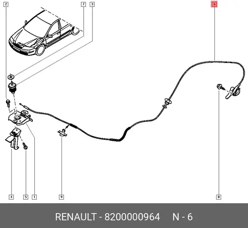 8200000964 ТРОС ОТКРЫТИЯ КАПОТА RENAULT