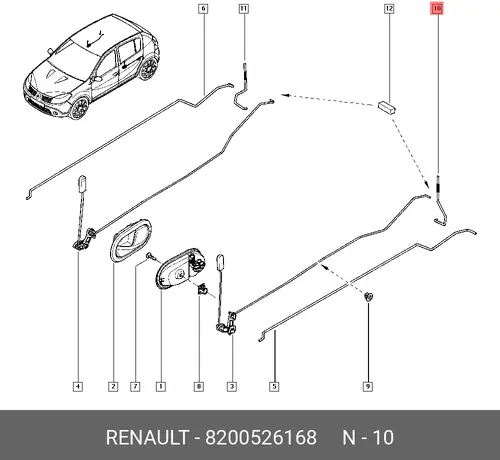  ТЯГА ЗАМКА ДВЕРИ (МЕТ) 8200526168 RENAULT