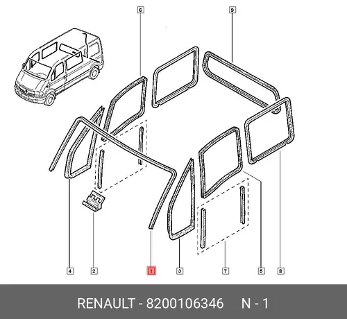 8200106346 УПЛОТНИТЕЛЬ ЛОБ СТЕКЛА РЕЗ RENAULT