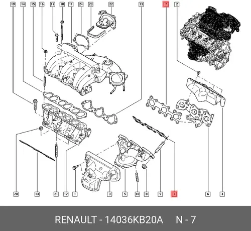 Прокладка коллектора RENAULT 14036KB20A