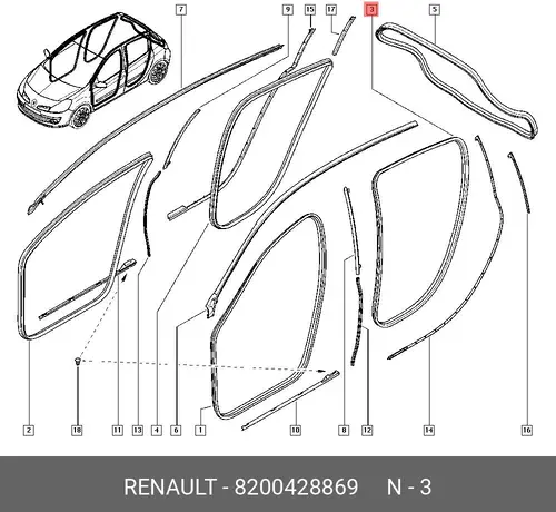 Уплотнитель двери RENAULT 8200428869