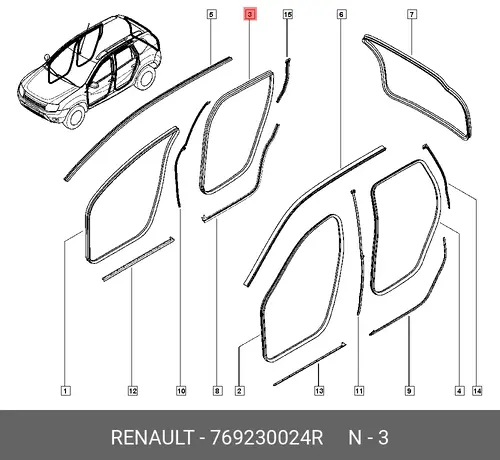 Уплотнитель двери RENAULT 769230024R