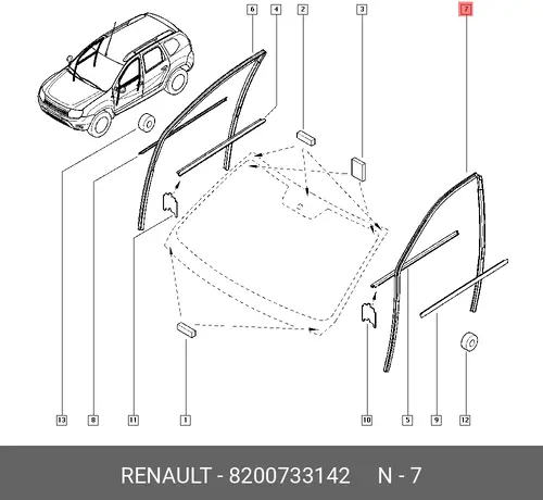 Уплотнитель двери RENAULT 8200733142
