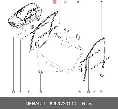 Уплотнитель двери RENAULT 8200733140