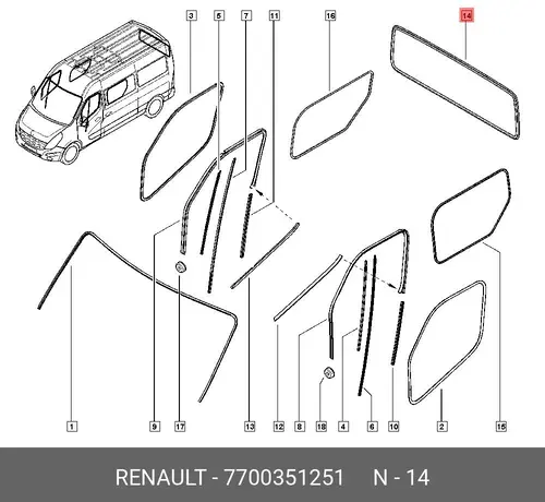 УПЛОТНИТЕЛЬ ЗАДН СТЕКЛА (РЕЗ) 7700351251 RENAULT