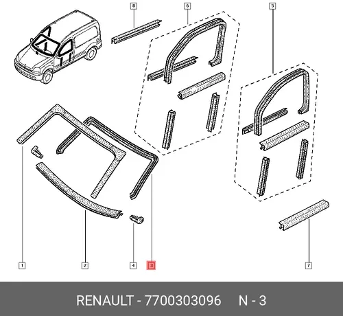 УПЛОТНИТЕЛЬ ЛОБ. СТЕКЛА (РЕЗ) 7700303096 RENAULT