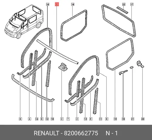 8200662775 УПЛОТНИТЕЛЬ ЛОБОВОГО СТЕКЛА РЕЗ) RENAULT