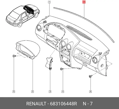  683106448R УПЛОТНИТЕЛЬ ПАНЕЛИ ПРИБОРОВ (ПОРОЛЛОН) RENAULT