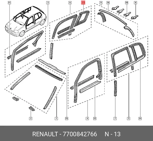 УПЛОТНИТЕЛЬ СТЕКЛА (РЕЗ) 7700842766 RENAULT