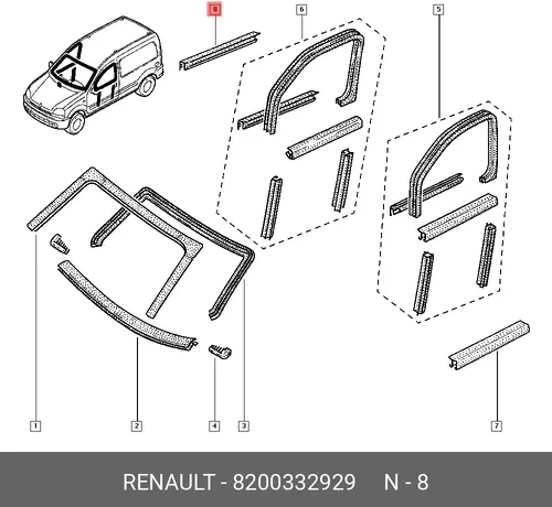  Уплотнитель стекла прав. дв. Kangoo 8200332929 RENAULT
