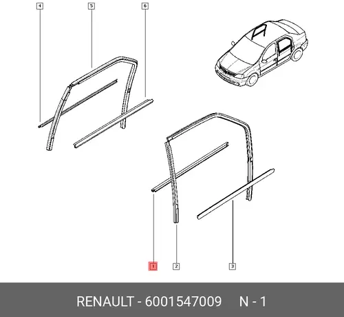 Уплотнитель стекла двери зад. лев. RENAU 6001547009 RENAULT