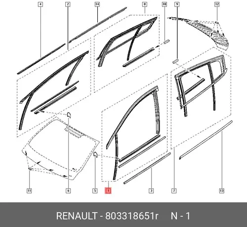 УПЛОТНИТЕЛЬ СТЕКЛА ДВЕРИ ПЕР. ЛЕВ. (РЕЗ) 803318651R RENAULT