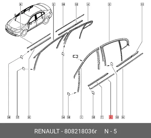 Уплотнитель двери RENAULT 808218036R