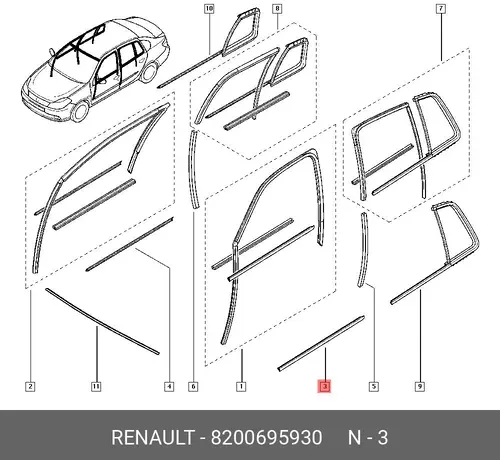 УПЛОТНИТЕЛЬ СТЕКЛА 8200695930 RENAULT