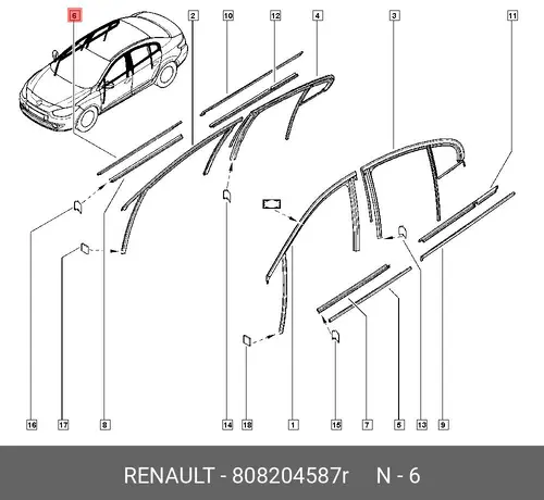 Уплотнитель двери RENAULT 808204587R