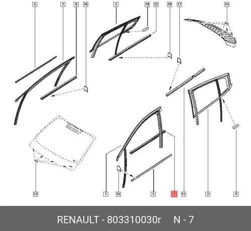  УПЛОТНИТЕЛЬ СТЕКЛА ПЕР. ЛЕВ. ДВЕРИ FLUEN 803310030R RENAULT