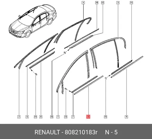 Уплотнитель двери RENAULT 808210183R