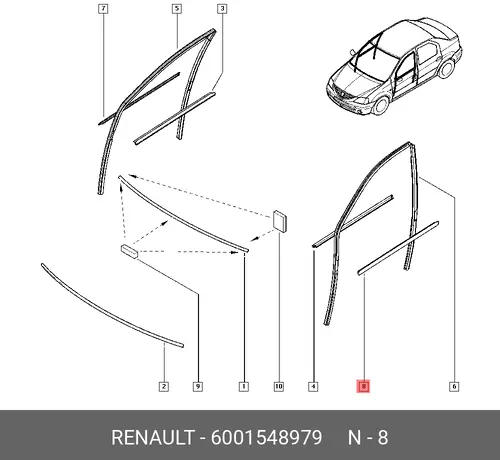 Уплотнитель двери RENAULT 6001548979