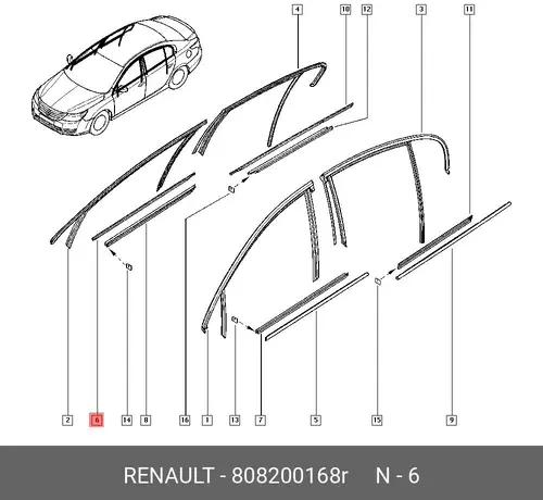 Уплотнитель двери RENAULT 808200168R