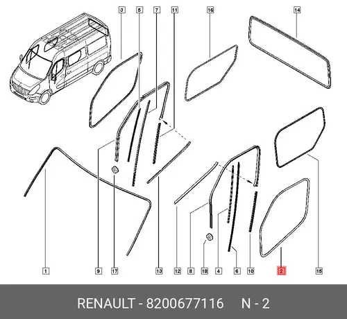  УПЛОТНИТЕЛЬ СТЕКЛА ДВЕРИ ПЕР (РЕЗ) 8200677116 RENAULT