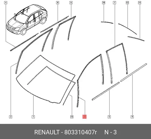 УПЛОТНИТЕЛЬ СТЕКЛА ДВЕРИ(ПЕР, ЛЕВ, ПЛАС) 803310407R RENAULT